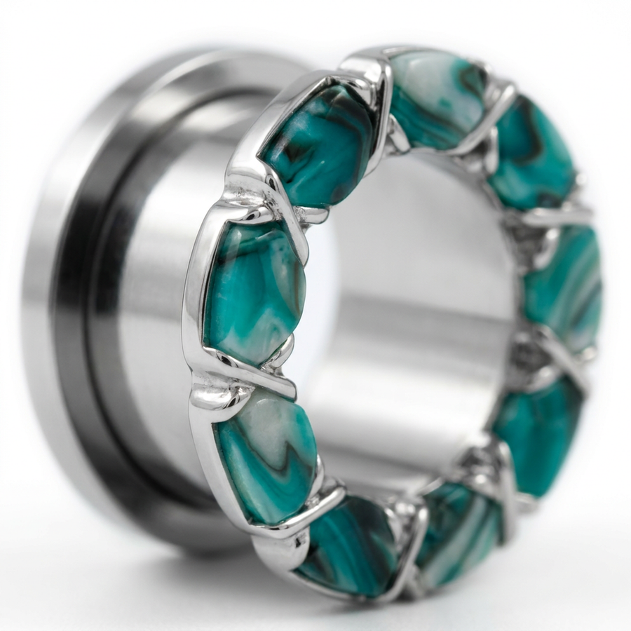 Dilatatore con zirconi turchesi in Acciaio Inox - Piercing per Lobo