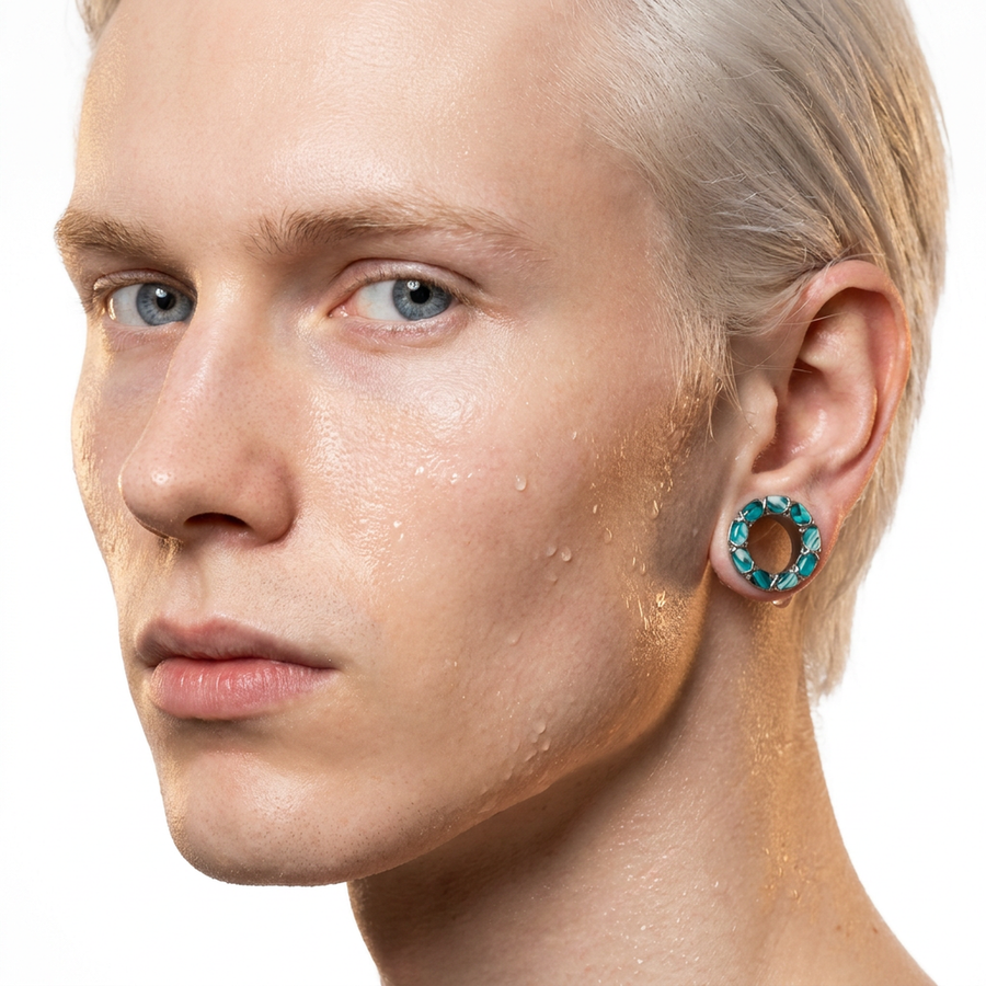 Dilatatore con zirconi turchesi in Acciaio Inox - Piercing per Lobo