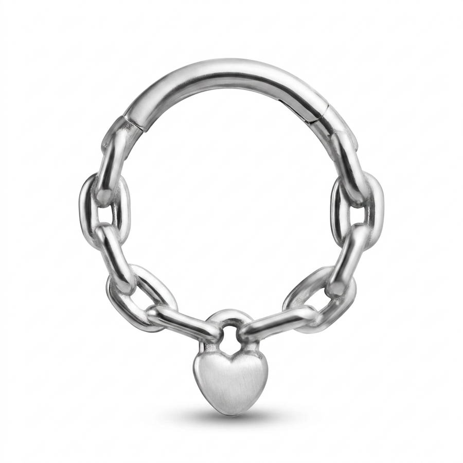 Piercing con catena e cuore pendente in Acciaio Chirurgico 316L - Piercing per lobo, helix, daith, septum