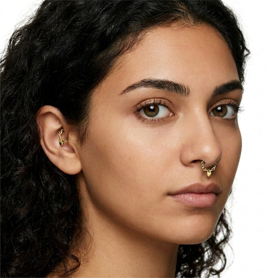 Piercing con catena e cuore pendente in Acciaio Chirurgico 316L - Piercing per lobo, helix, daith, septum