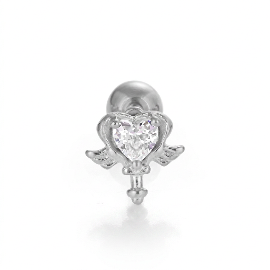 Piercing con cuore zirconi in Acciaio Chirurgico 316L - Piercing per lobo, helix, forward helix, conch, flat, tragus
