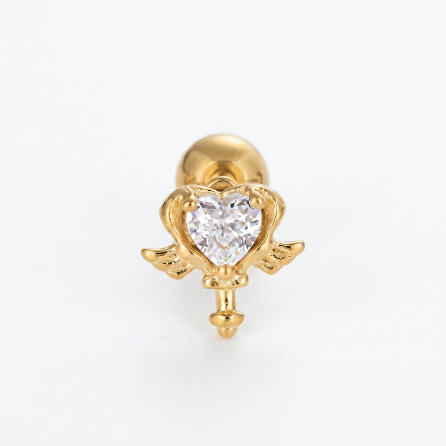 Piercing con cuore zirconi in Acciaio Chirurgico 316L - Piercing per lobo, helix, forward helix, conch, flat, tragus