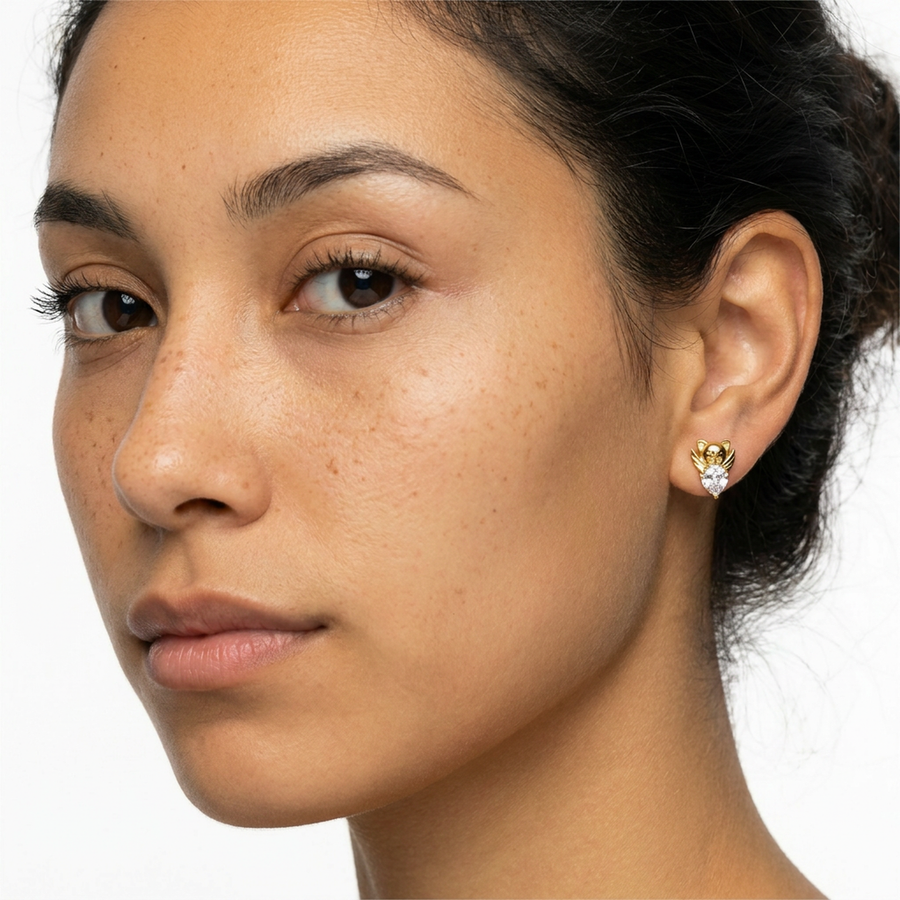 Piercing con orsacchiotto e cuore di zircone in Acciaio Chirurgico 316L - Piercing per lobo, helix, forward helix, conch, flat, tragus