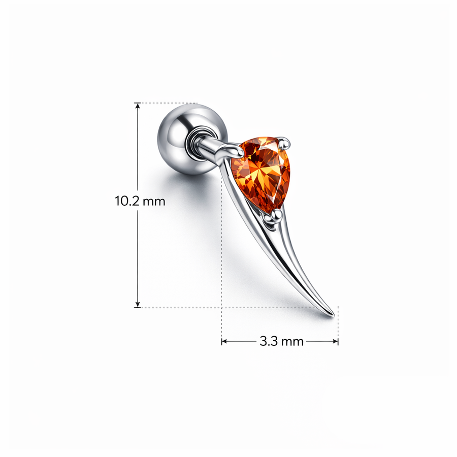 Piercing con zircone rosso in Acciaio Chirurgico 316L - Piercing per lobo, helix, forward helix, conch, flat, tragus