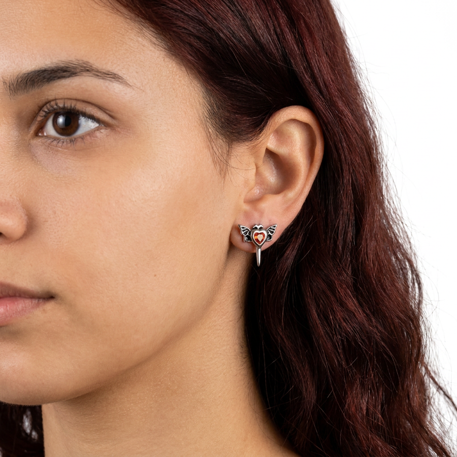 Piercing con cuore rosso zirconato in acciaio chirurgico 316L - Piercing per lobo, helix, forward helix, conch, flat, tragus