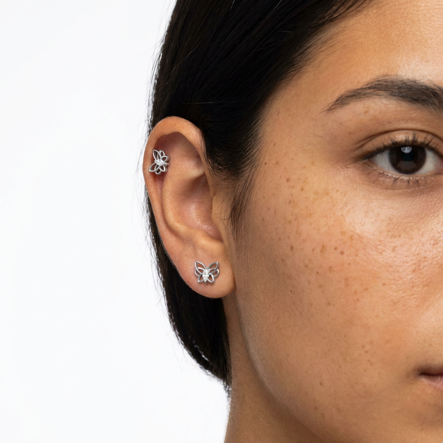 Piercing con zirconi in Titanio G23- Piercing per Lobo, helix, forward helix, conch, flat, tragus