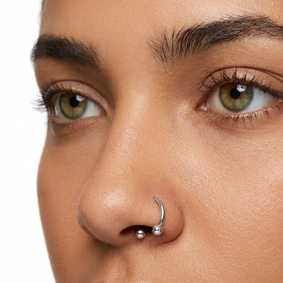 Piercing mezzo cerchio con palline in Titanio F136- Piercing per naso