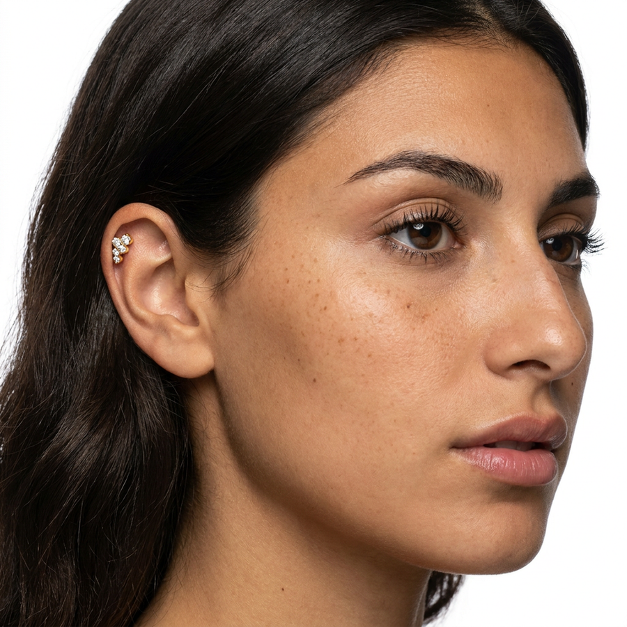 Piercing con cinque zirconi in acciaio chirurgico 316L - Piercing per lobo, helix, forward helix, conch, flat, tragus