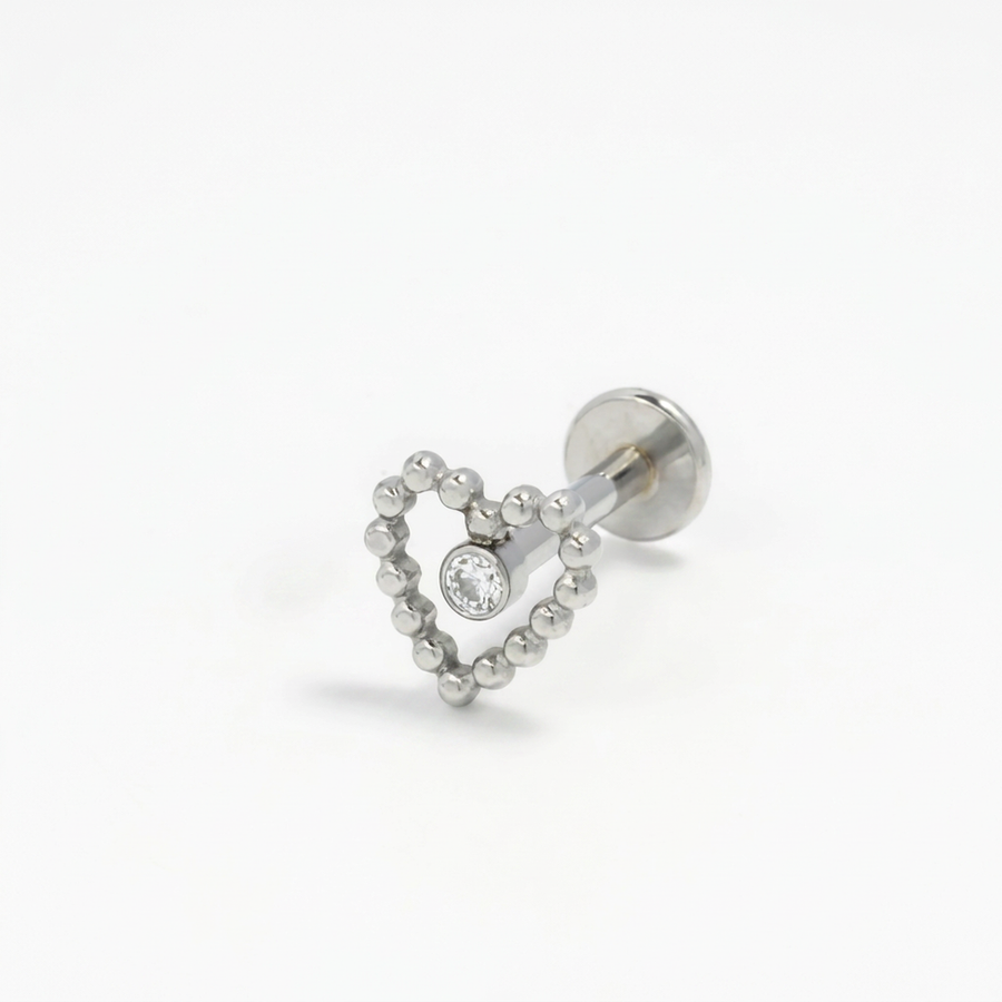 Piercing con cuore di palline e zircone in Acciaio Chirurgico 316L - Piercing per lobo, helix, forward helix, conch, flat, tragus