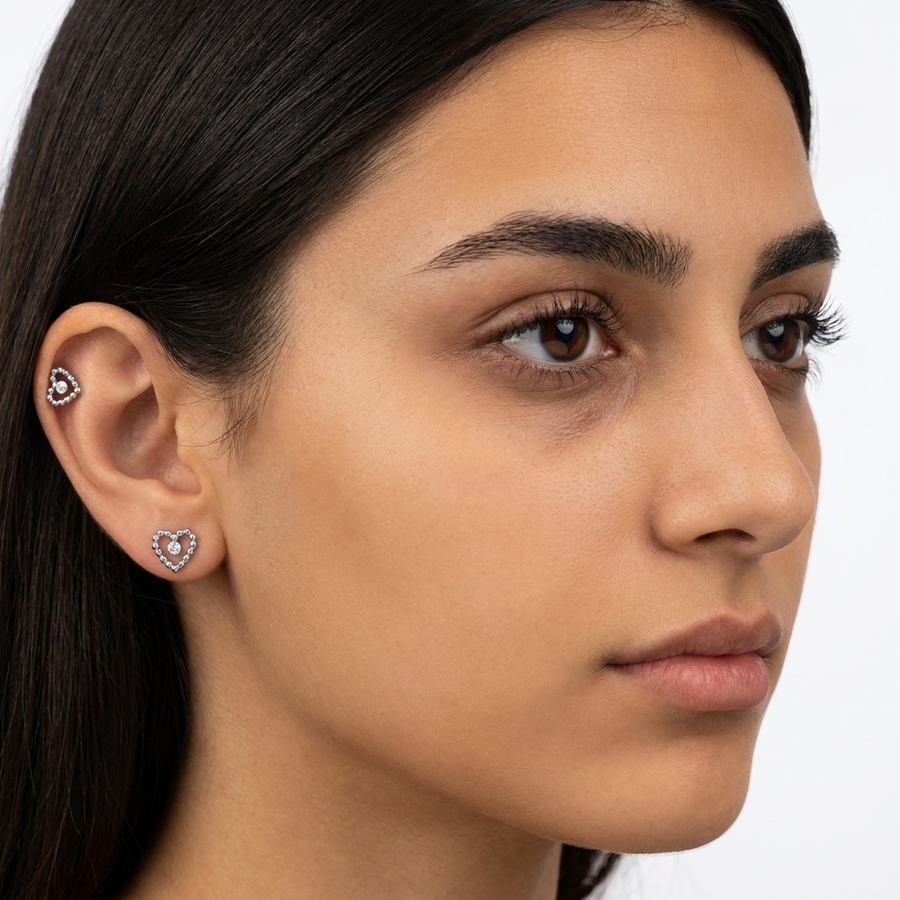 Piercing con cuore di palline e zircone in Acciaio Chirurgico 316L - Piercing per lobo, helix, forward helix, conch, flat, tragus