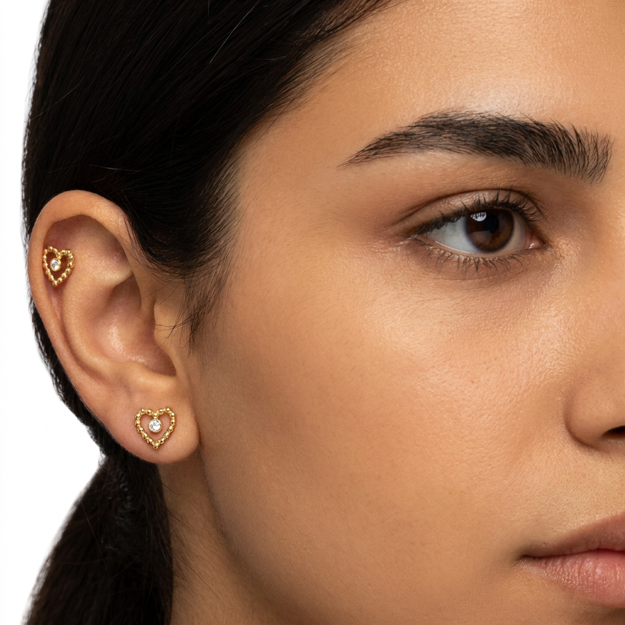Piercing con cuore di palline e zircone in Acciaio Chirurgico 316L - Piercing per lobo, helix, forward helix, conch, flat, tragus