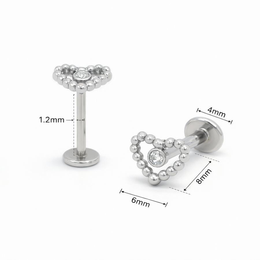 Piercing con cuore di palline e zircone in Acciaio Chirurgico 316L - Piercing per lobo, helix, forward helix, conch, flat, tragus