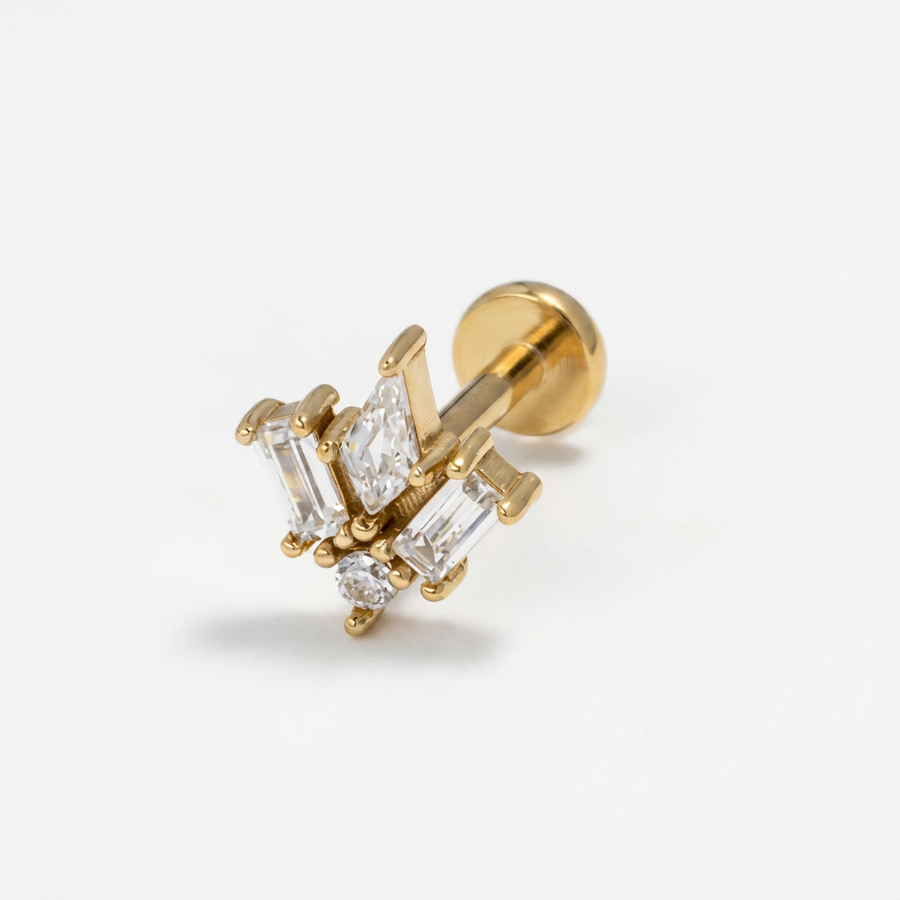 Piercing con zirconi in acciaio chirurgico 316L - Piercing per lobo, helix, forward helix, conch, flat, tragus