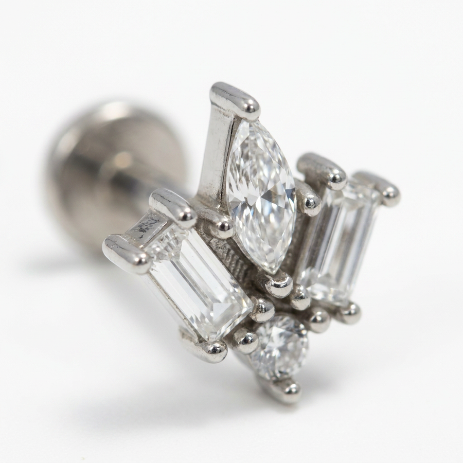 Piercing con zirconi in acciaio chirurgico 316L - Piercing per lobo, helix, forward helix, conch, flat, tragus