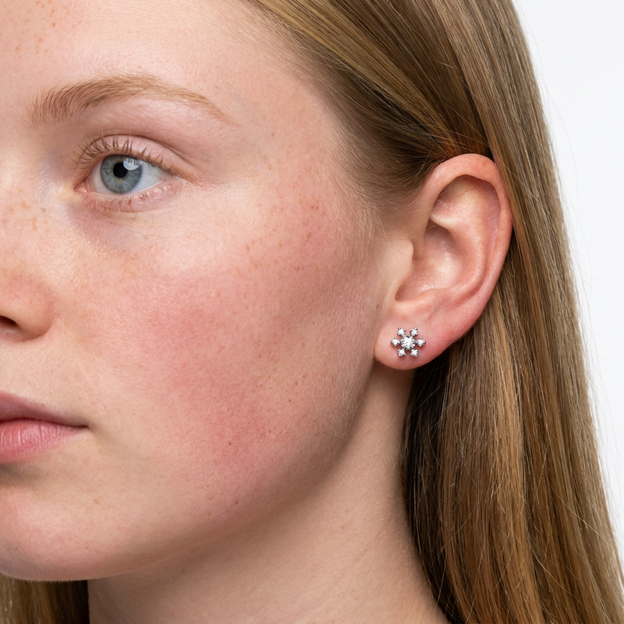 Piercing con fiocco di neve di zirconi in acciaio chirurgico 316L - Piercing per lobo, helix, forward helix, conch, flat, tragus