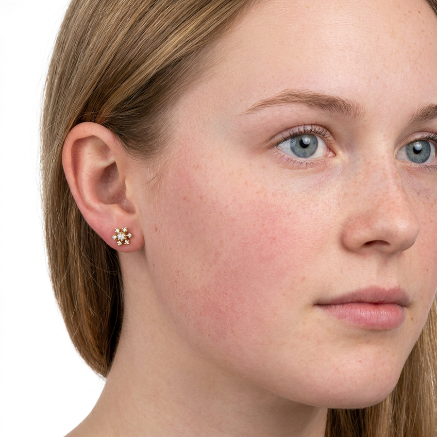 Piercing con fiocco di neve di zirconi in acciaio chirurgico 316L - Piercing per lobo, helix, forward helix, conch, flat, tragus