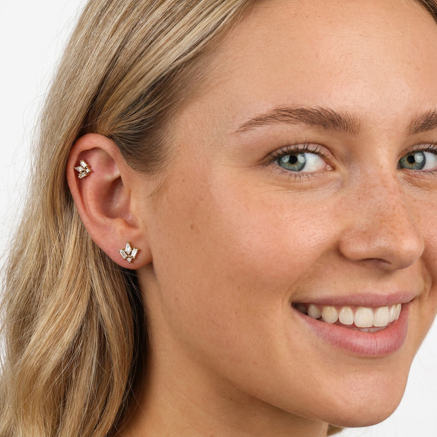Piercing con zirconi in acciaio chirurgico 316L - Piercing per lobo, helix, forward helix, conch, flat, tragus