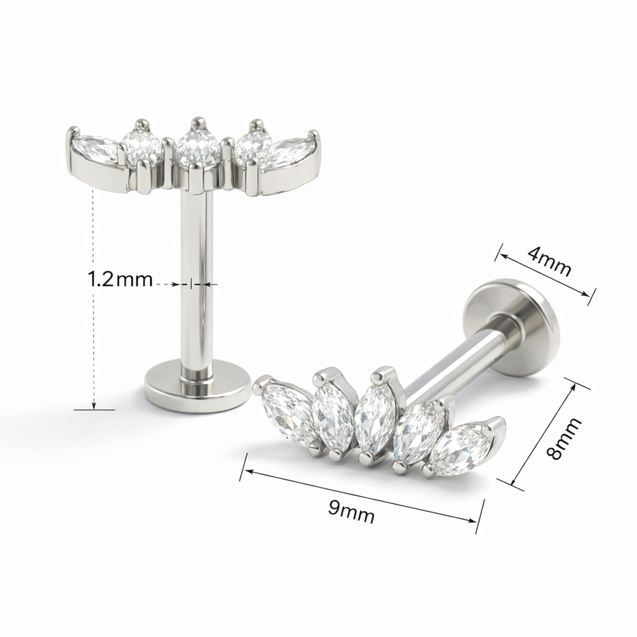 Piercing con cinque petali di zirconi in Acciaio Chirurgico 316L - Piercing per lobo, helix, forward helix, conch, flat, tragus