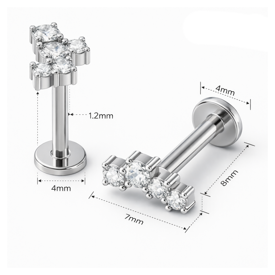 Piercing con cinque zirconi in acciaio chirurgico 316L - Piercing per lobo, helix, forward helix, conch, flat, tragus