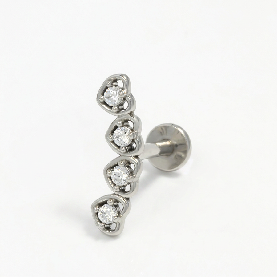 Piercing con cuoricini e zirconi in Acciaio Chirurgico 316L - Piercing per lobo, helix, forward helix, conch, flat, tragus