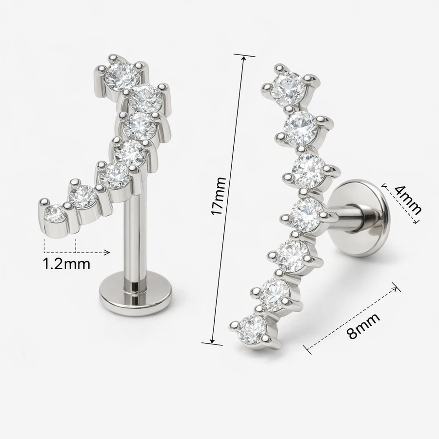 Piercing con zirconi in acciaio chirurgico 316L - Piercing per lobo, helix, forward helix, conch, flat, tragus