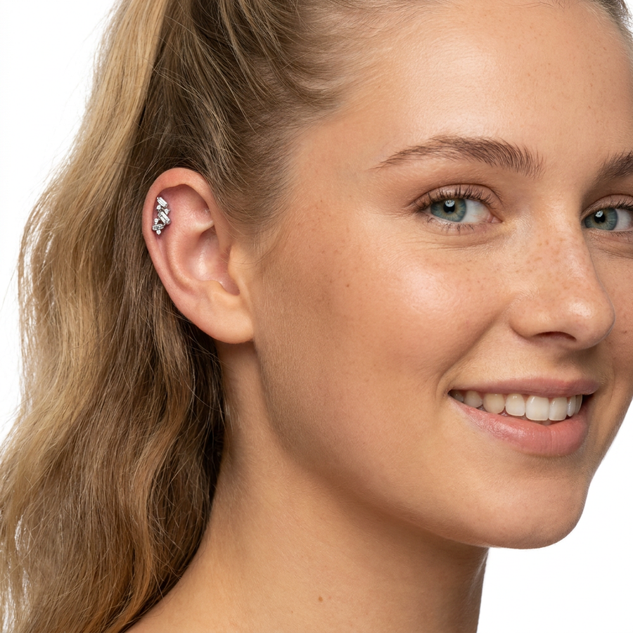 Piercing con zirconi in acciaio chirurgico 316L - Piercing per lobo, helix, forward helix, conch, flat, tragus