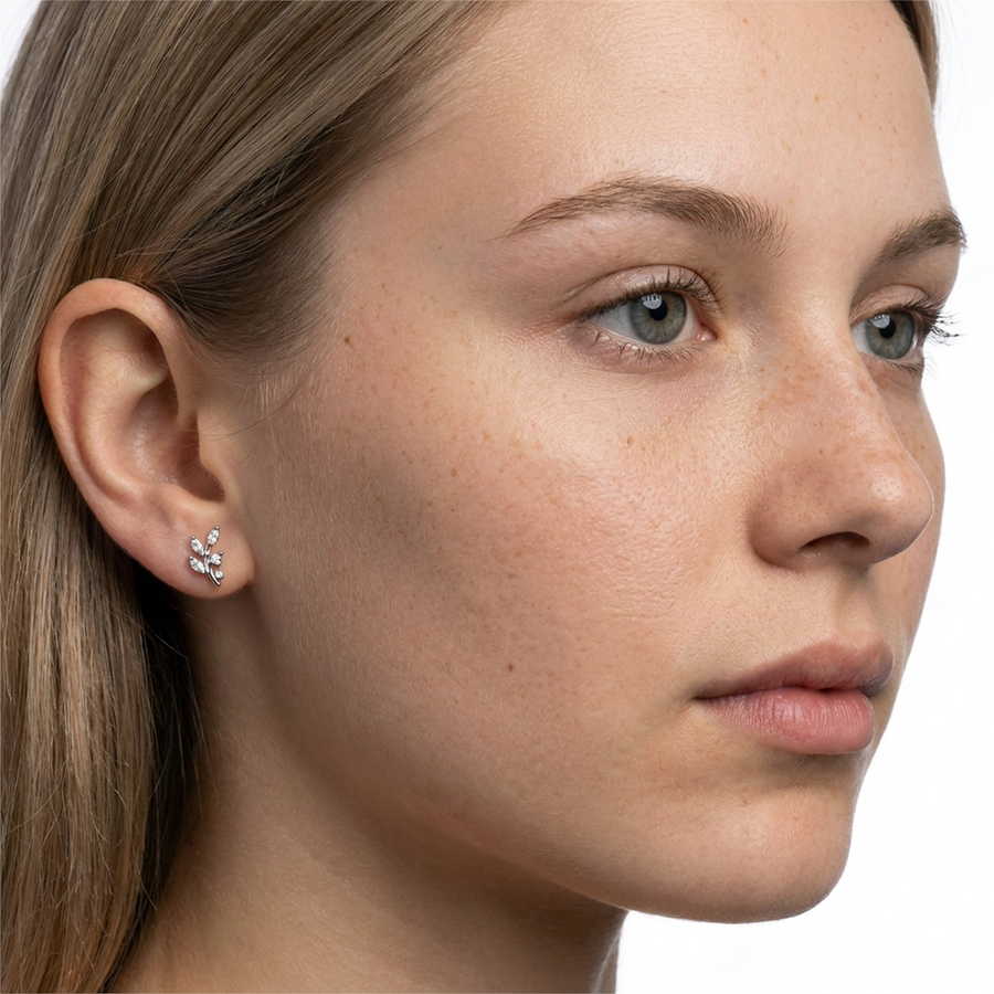 Piercing con ramoscello e zirconi in Acciaio Chirurgico 316L - Piercing per lobo, helix, forward helix, conch, flat, tragus
