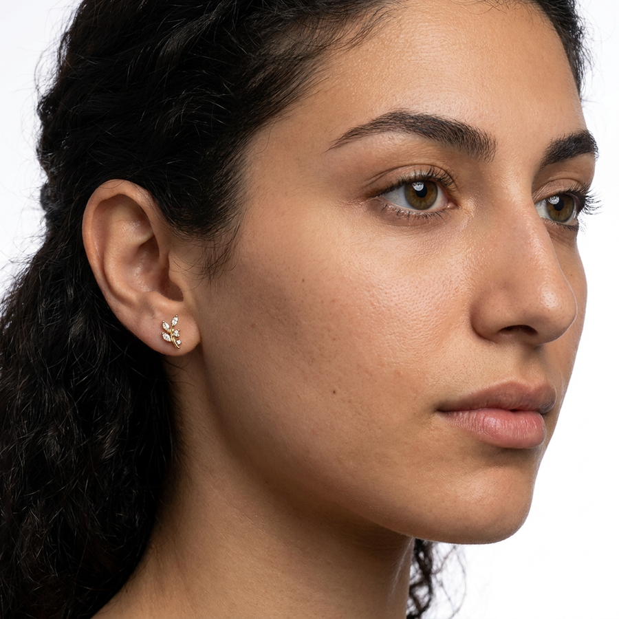 Piercing con ramoscello e zirconi in Acciaio Chirurgico 316L - Piercing per lobo, helix, forward helix, conch, flat, tragus
