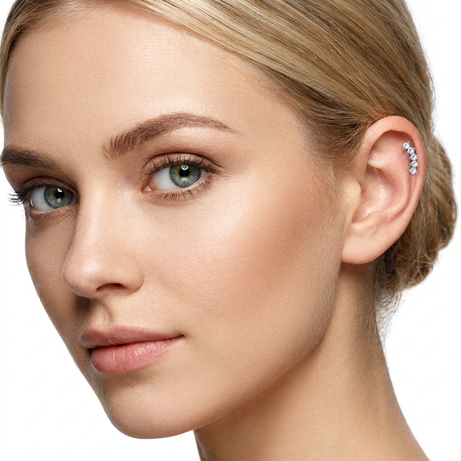 Piercing con zirconi in acciaio chirurgico 316L - Piercing per lobo, helix, forward helix, conch, flat, tragus