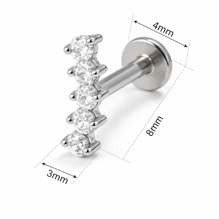 Piercing con zirconi in acciaio chirurgico 316L - Piercing per lobo, helix, forward helix, conch, flat, tragus