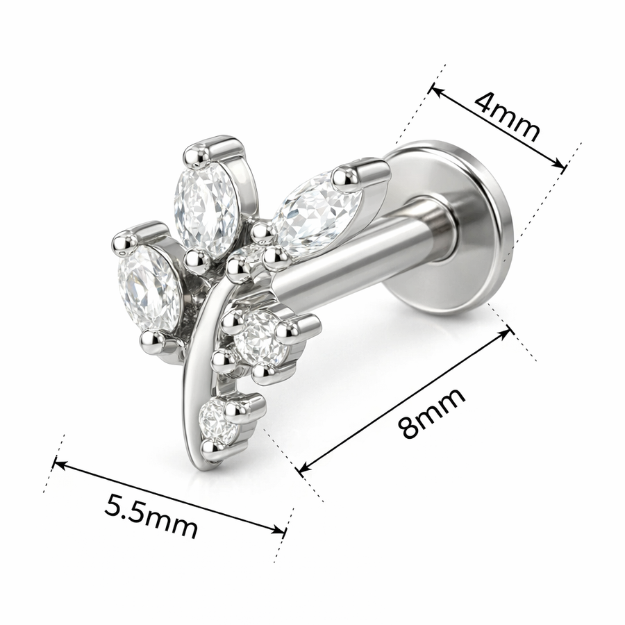 Piercing con ramoscello e zirconi in Acciaio Chirurgico 316L - Piercing per lobo, helix, forward helix, conch, flat, tragus