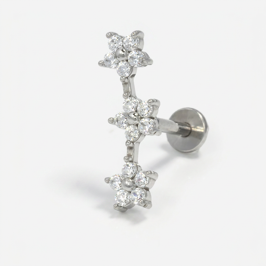 Piercing con fiori di zirconi in Acciaio Chirurgico 316L - Piercing per lobo, helix, forward helix, conch, flat, tragus