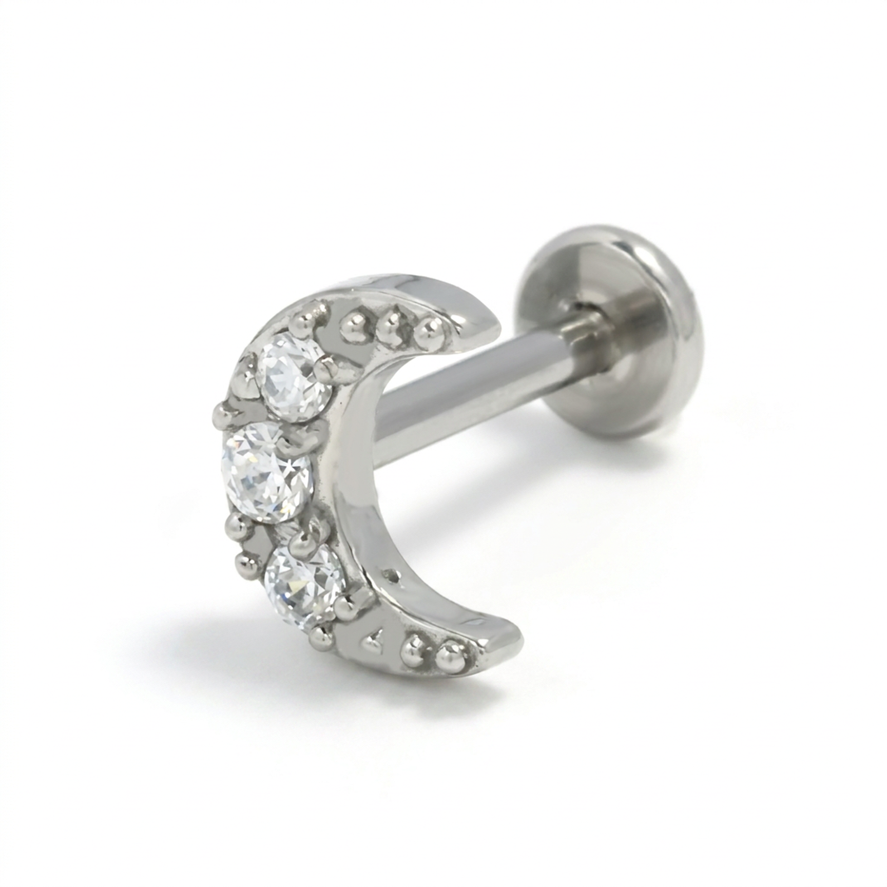 Piercing luna con zirconi in Acciaio Chirurgico 316L - Piercing per lobo, helix, forward helix, conch, flat, tragus