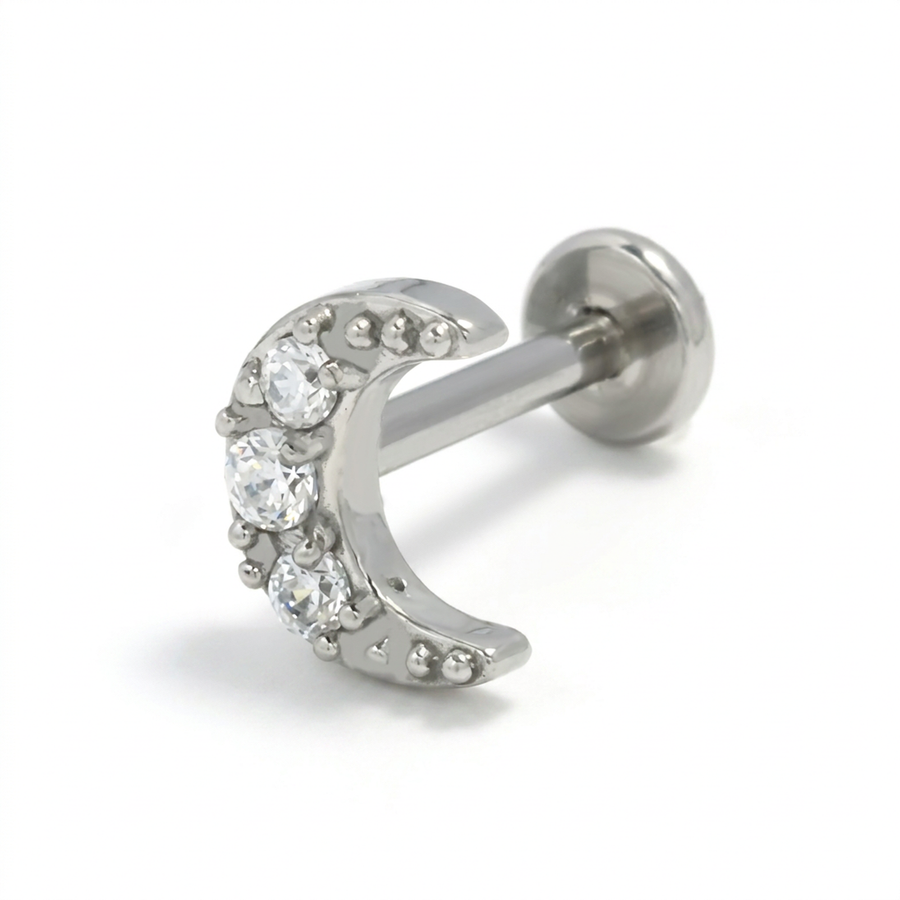 Piercing luna con zirconi in Acciaio Chirurgico 316L - Piercing per lobo, helix, forward helix, conch, flat, tragus