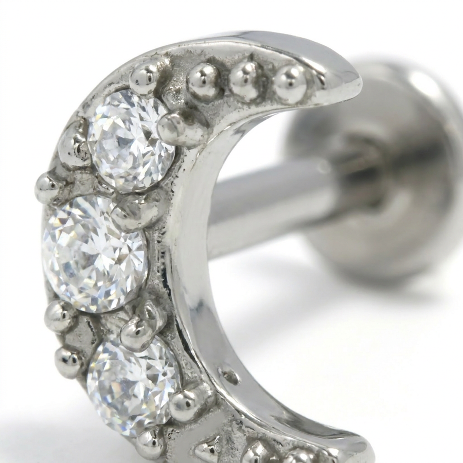 Piercing luna con zirconi in Acciaio Chirurgico 316L - Piercing per lobo, helix, forward helix, conch, flat, tragus