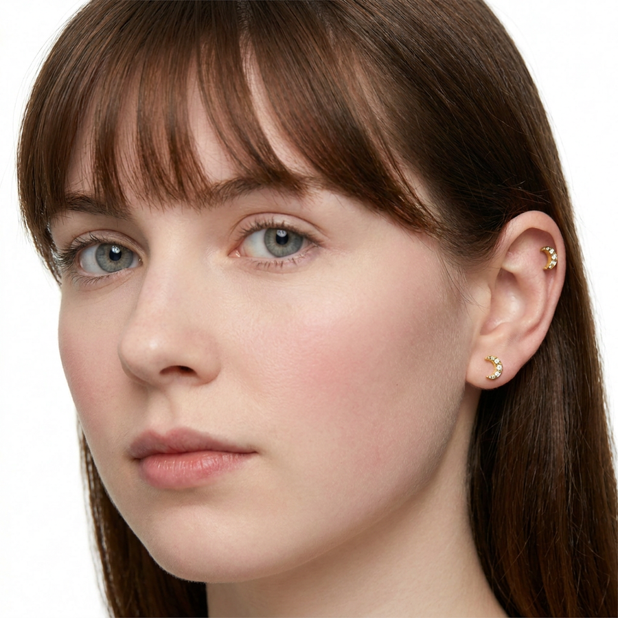 Piercing luna con zirconi in Acciaio Chirurgico 316L - Piercing per lobo, helix, forward helix, conch, flat, tragus