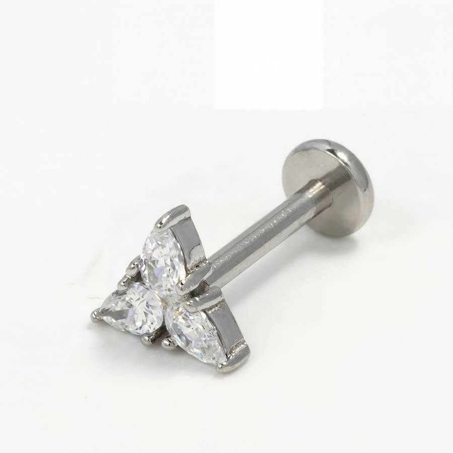 Piercing con tre zirconi in Acciaio Chirurgico 316L - Piercing per lobo, helix, forward helix, conch, flat, tragus