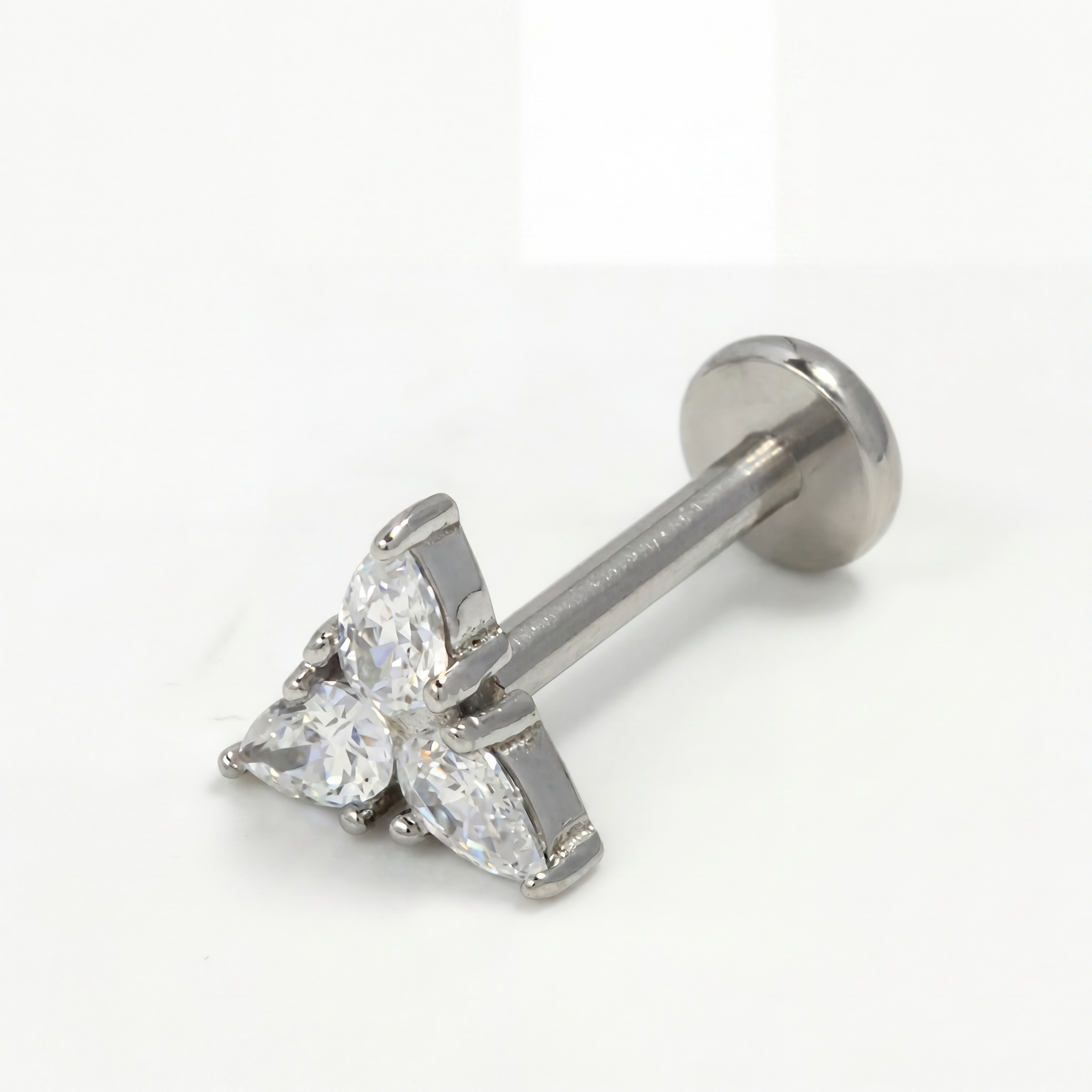 Piercing con tre zirconi in Acciaio Chirurgico 316L - Piercing per lobo, helix, forward helix, conch, flat, tragus