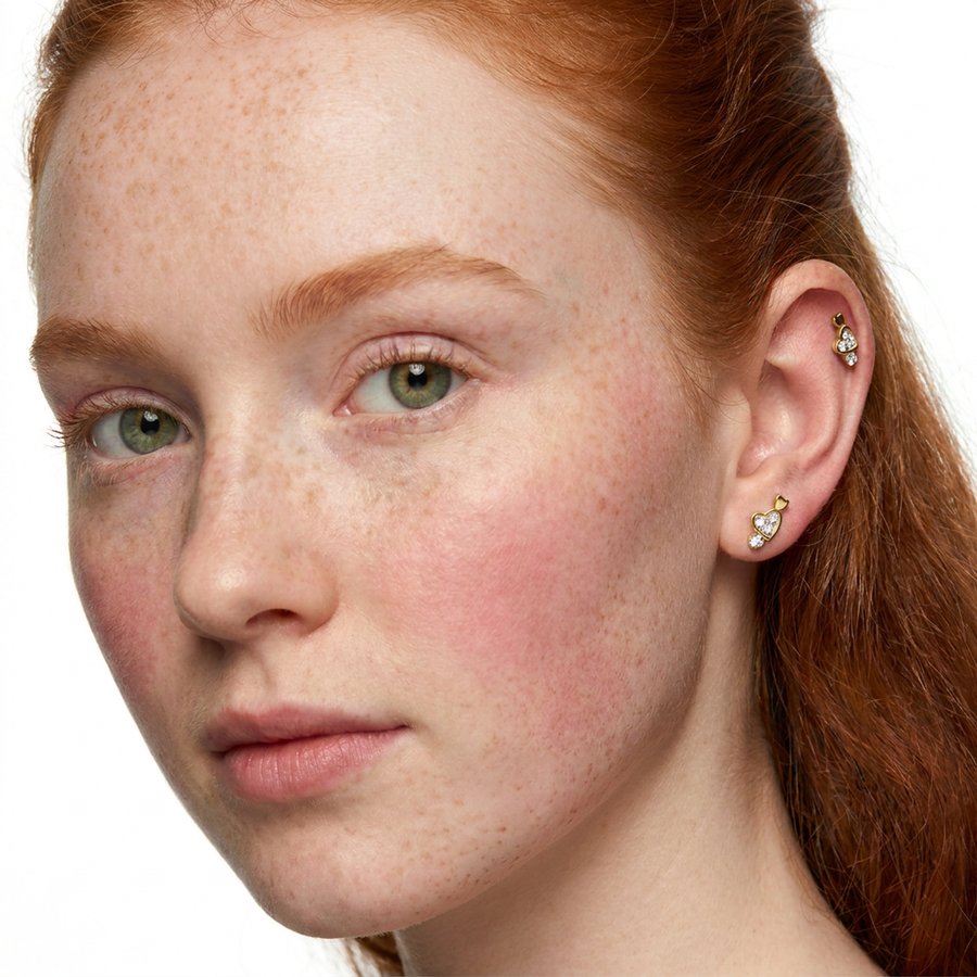 Piercing con cuore di zirconi in Acciaio Chirurgico 316L - Piercing per lobo, helix, forward helix, conch, flat, tragus