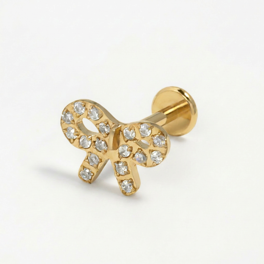 Piercing con fiocco di zirconi in Acciaio Chirurgico 316L - Piercing per lobo, helix, forward helix, conch, flat, tragus