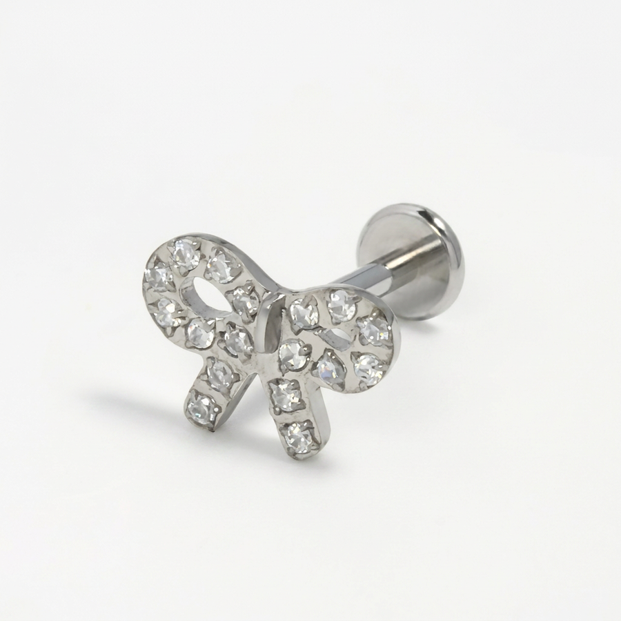 Piercing con fiocco di zirconi in Acciaio Chirurgico 316L - Piercing per lobo, helix, forward helix, conch, flat, tragus