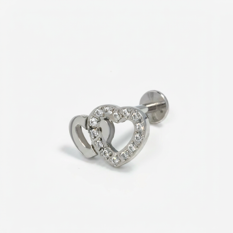 Piercing con cuore e zirconi in Acciaio Chirurgico 316L - Piercing per lobo, helix, forward helix, conch, flat, tragus