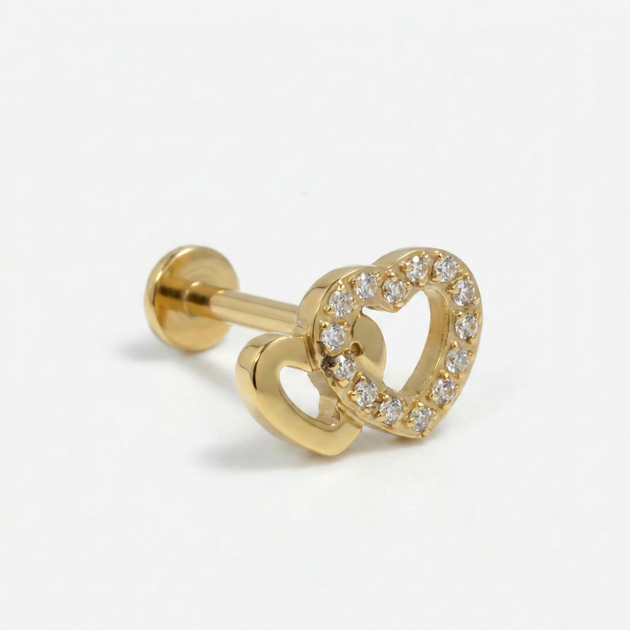 Piercing con cuore e zirconi in Acciaio Chirurgico 316L - Piercing per lobo, helix, forward helix, conch, flat, tragus