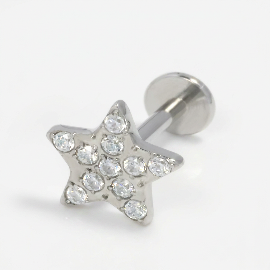 Piercing con stella di zirconi in Acciaio Chirurgico 316L - Piercing per lobo, helix, forward helix, conch, flat, tragus