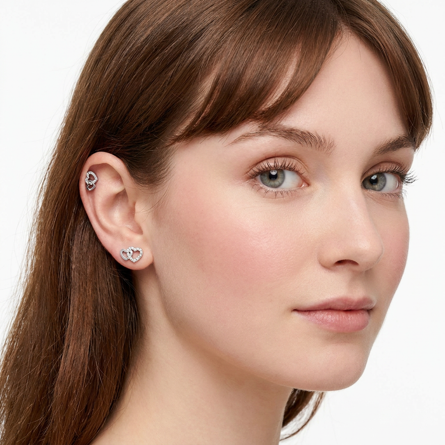 Piercing con cuore e zirconi in Acciaio Chirurgico 316L - Piercing per lobo, helix, forward helix, conch, flat, tragus