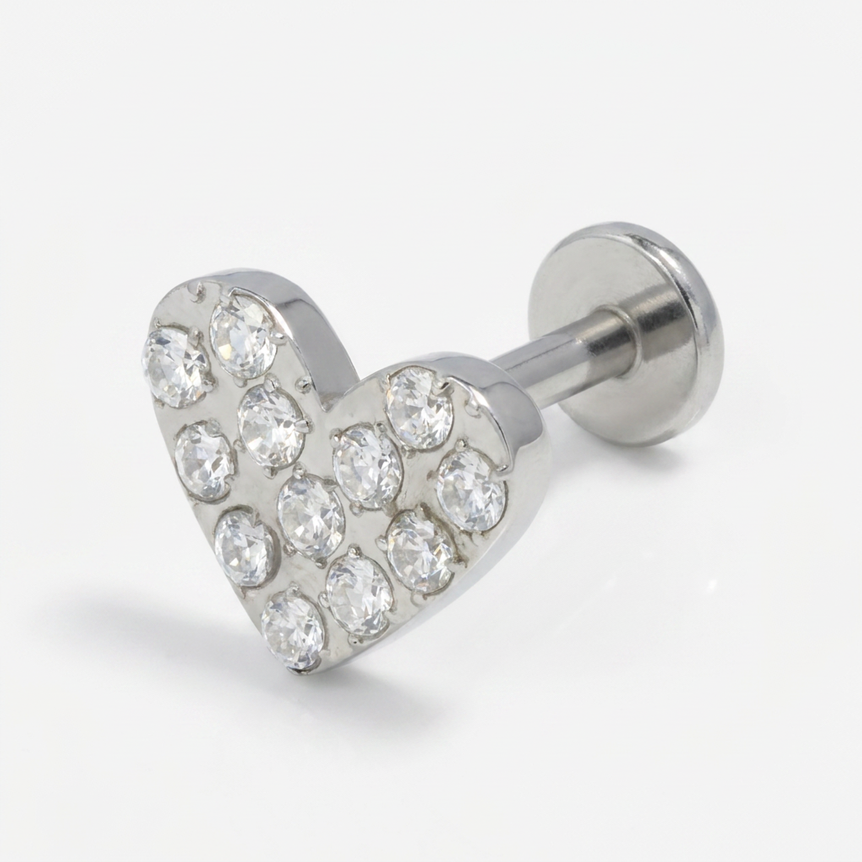 Piercing con cuore con zirconi in Acciaio Chirurgico 316L - Piercing per lobo, helix, forward helix, conch, flat, tragus