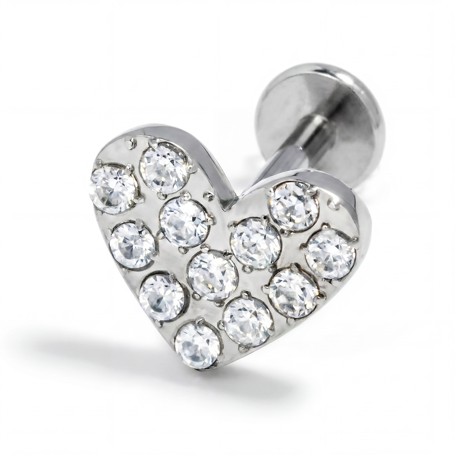 Piercing con cuore con zirconi in Acciaio Chirurgico 316L - Piercing per lobo, helix, forward helix, conch, flat, tragus