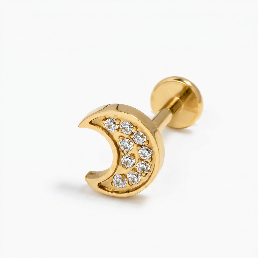 Piercing con luna e zirconi in Acciaio Chirurgico 316L - Piercing per lobo, helix, forward helix, conch, flat, tragus
