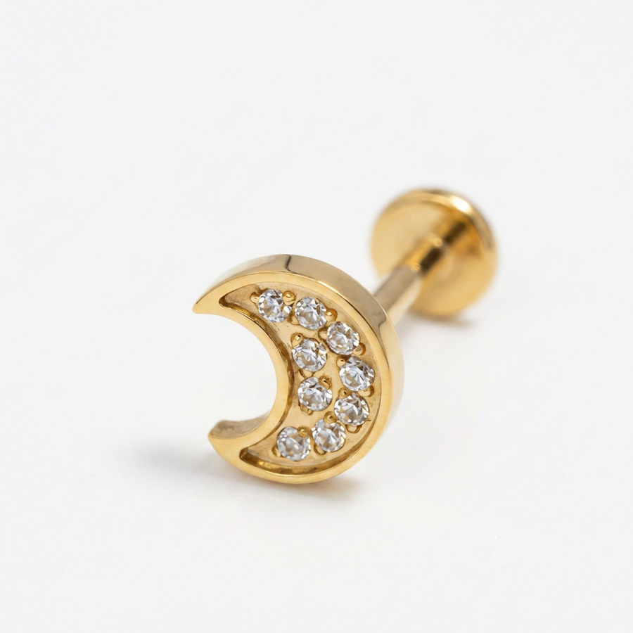 Piercing con luna e zirconi in Acciaio Chirurgico 316L - Piercing per lobo, helix, forward helix, conch, flat, tragus