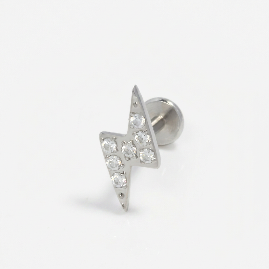 Piercing con fulmine di zirconi in Acciaio Chirurgico 316L - Piercing per lobo, helix, forward helix, conch, flat, tragus
